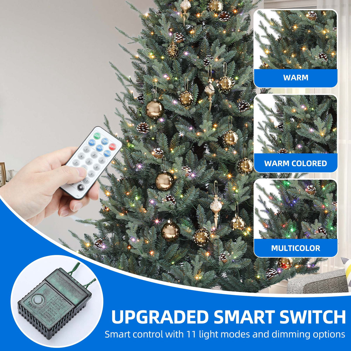 Dextrus 7.5 ft Prelit Spruce Christmas Tree with 51 Pine Cones, Hinged Artificial Christmas Tree with 1938 PE&PVC Tips & 500 Lights,11 Light Modes, Remote Control