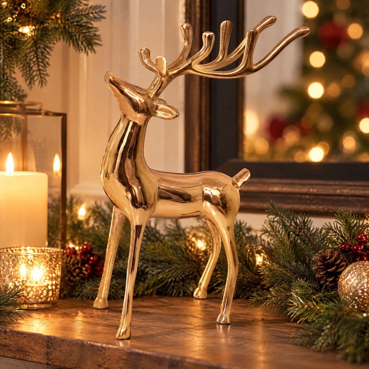 Aluminum Standing Reindeer Christmas Decoration, Gold, 16", by Holiday Time
