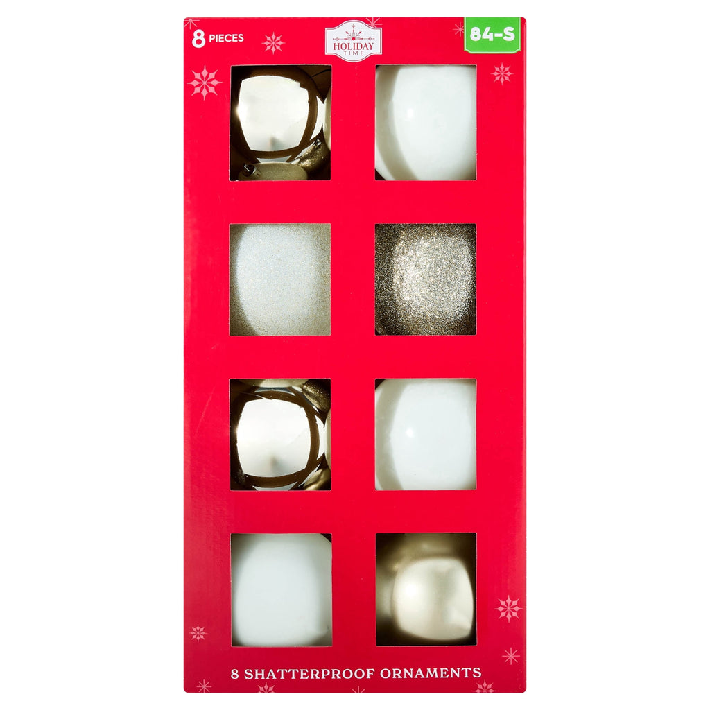 8-Count Champagne and White Ball Shatterproof Christmas Ornaments, 4.5", by Holiday Time