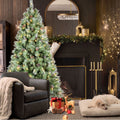 8FT PVC Artificial Christmas Tree White Needles Pine Cones Decor Premium Xmas Tree with 1858 Branch Tips Easy Assemble and Foldable Holiday Xmas Ornaments with Stand for Home Office Party Decoration