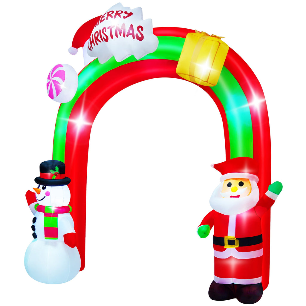 Yexmas 8FT Christmas Inflatable Archway,Christmas Blow Up Yard Decorations with Santa Claus and Snowman,Outdoor Christmas Decorations with Bow LED Lights