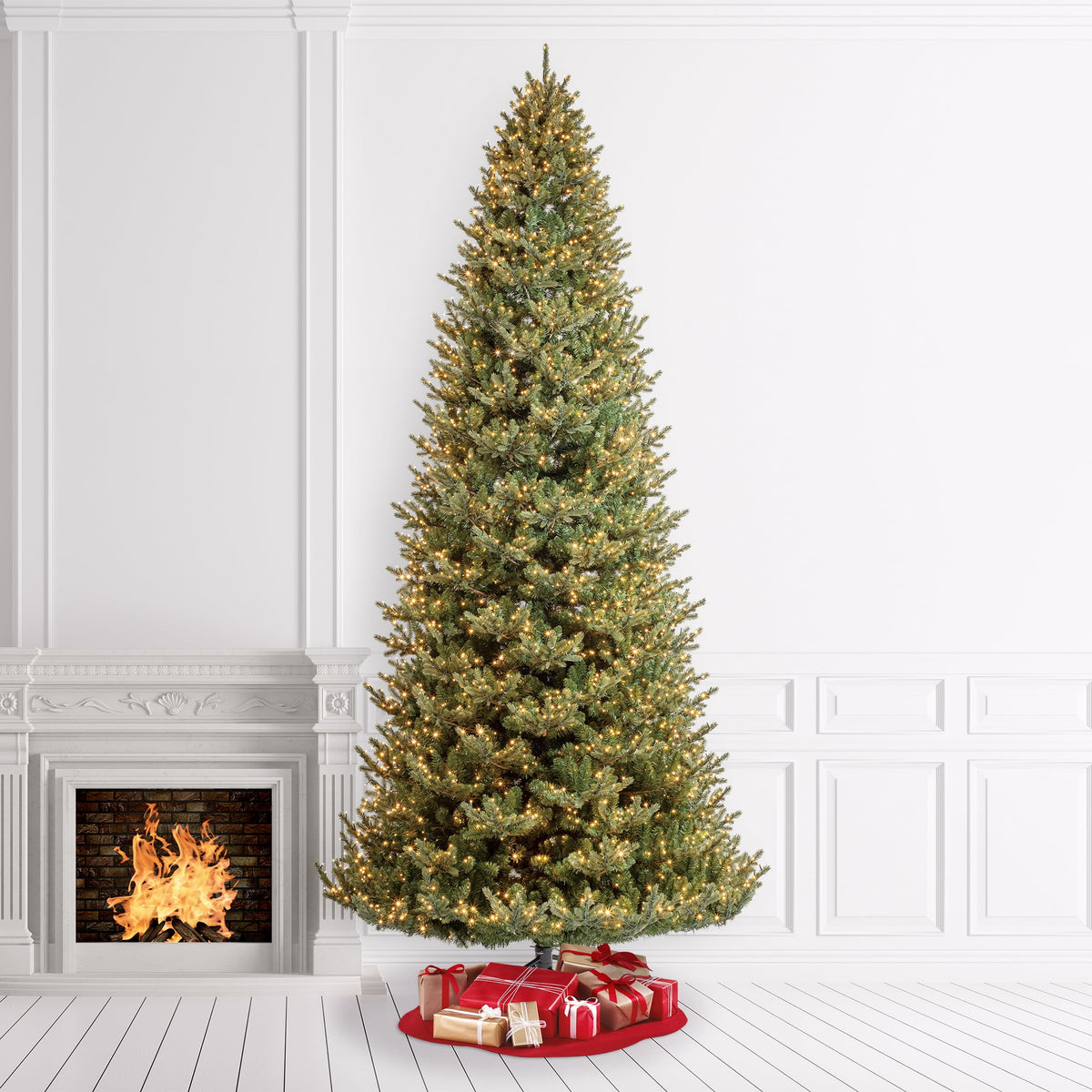 My Texas House 9' Pre-Lit Grand Spruce Green Artificial Christmas Tree with LumaDazzle Color-Changing Twinkle LED Lights, Quick Set, and Stand