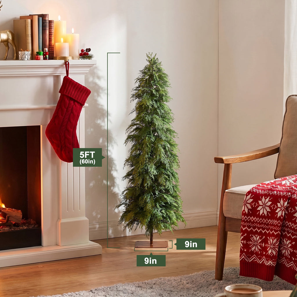 DR.Planzen Artificial Cypress Tree 5FT - Realistic PE Faux Christmas Tree with Stable Iron Base, Artificial Evergreen Tree for Front Porch, Patio, Entryway, Indoor Outdoor Home Decor