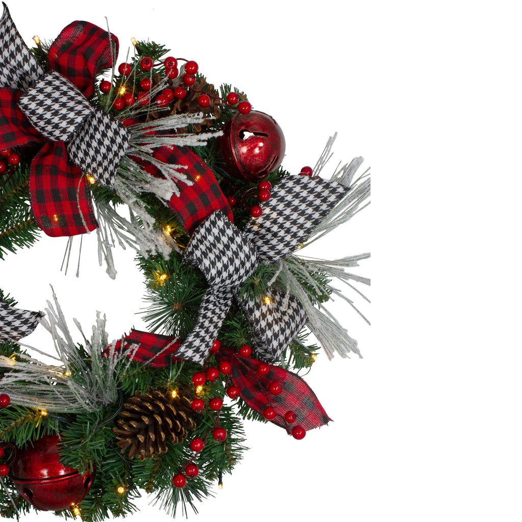 Northlight Pre-Lit Plaid and Houndstooth Artificial Christmas Wreath - 24" - Warm White Lights