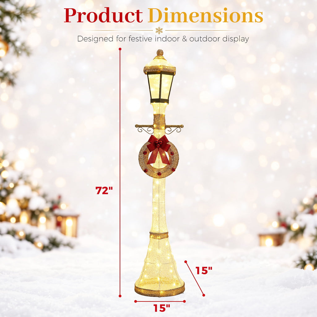 FOOWIN 6FT Christmas Lamppost Set of 2, Outdoor Christmas Lamp Post Decoration with 120 LED Lights, Holiday Porch Lamp Post Decor, Gold
