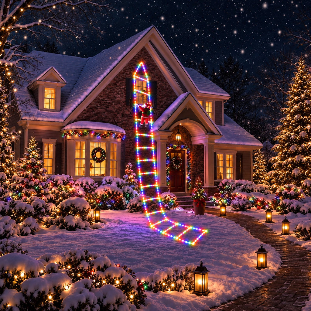 Anoak Christmas Decorations Santa Climbing Ladder with Lights, 10.5ft Christmas Decorative LED String Lights Outdoor Indoor for Xmas Tree Decor, Window, Garden, Home, Multicolor