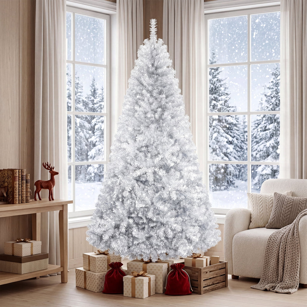 Costway 7.5 FT Artificial Christmas Tree Hinged Unlit Xmas Tree Silver