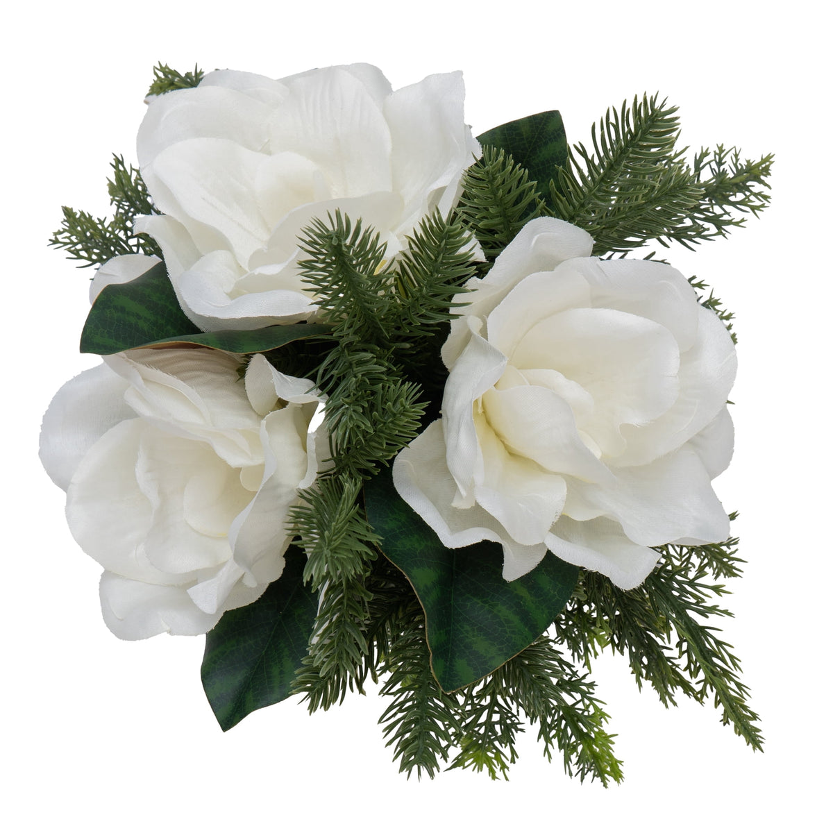 My Texas House Evergreen and Magnolia Christmas Arrangement in Pot, Green and White, 12"
