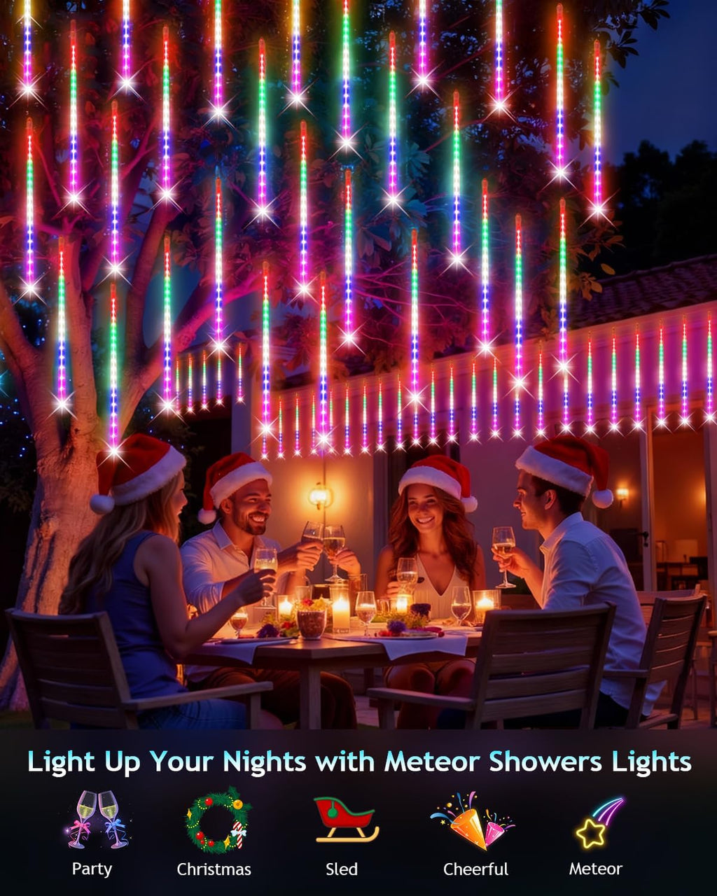 DONGPAI Meteor Shower Lights Outdoor, 11.8 Inch 8 Tube Icicle Lights, Waterproof Meteor Christmas Lights Outdoor, Hanging Falling Rain Lights for Xmas Tree Outside Holiday Decoration