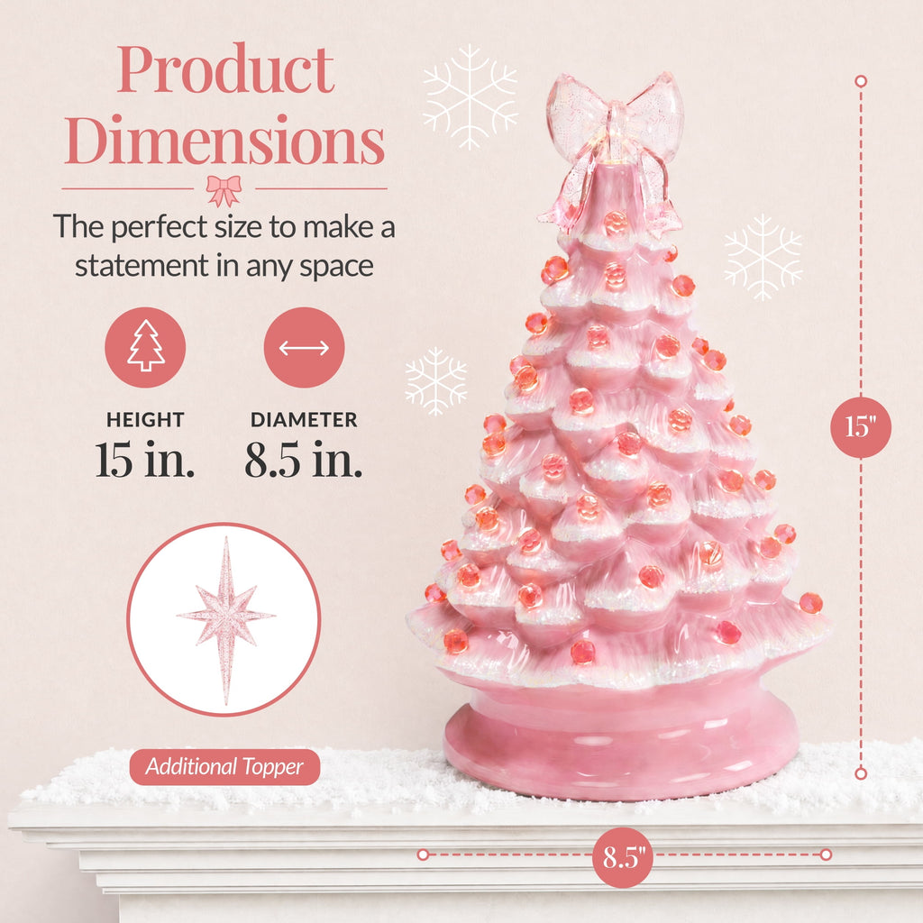 Best Choice Products 15in Ceramic Christmas Tree, Pre-lit Hand-Painted Tabletop Holiday Tree, Gingerbread Red/White/Grn
