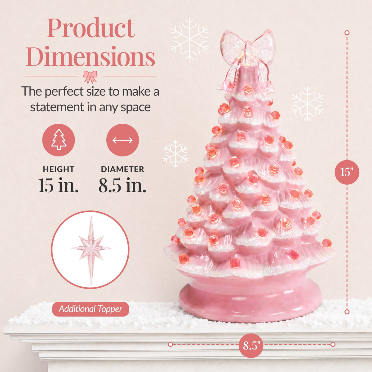 Best Choice Products 15in Ceramic Christmas Tree, Pre-lit Hand-Painted Tabletop Holiday Tree, Gingerbread Red/White/Grn