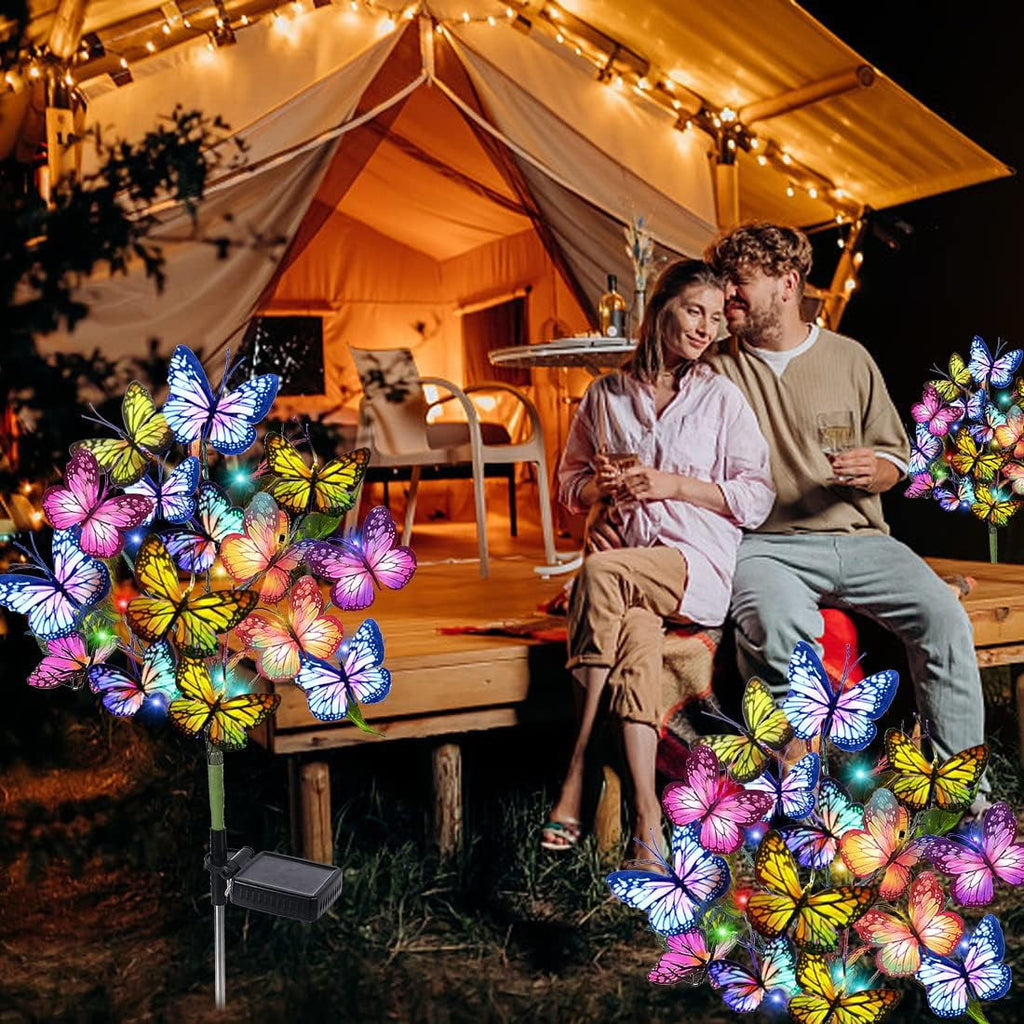 Qoosea Solar Garden Lights Outdoor Waterproof Decorative Flower New Upgraded 2 pack with 17 Butterfly Solar Lights for Garden Yard Outdoor Decor Pathway, Gifts for Mom