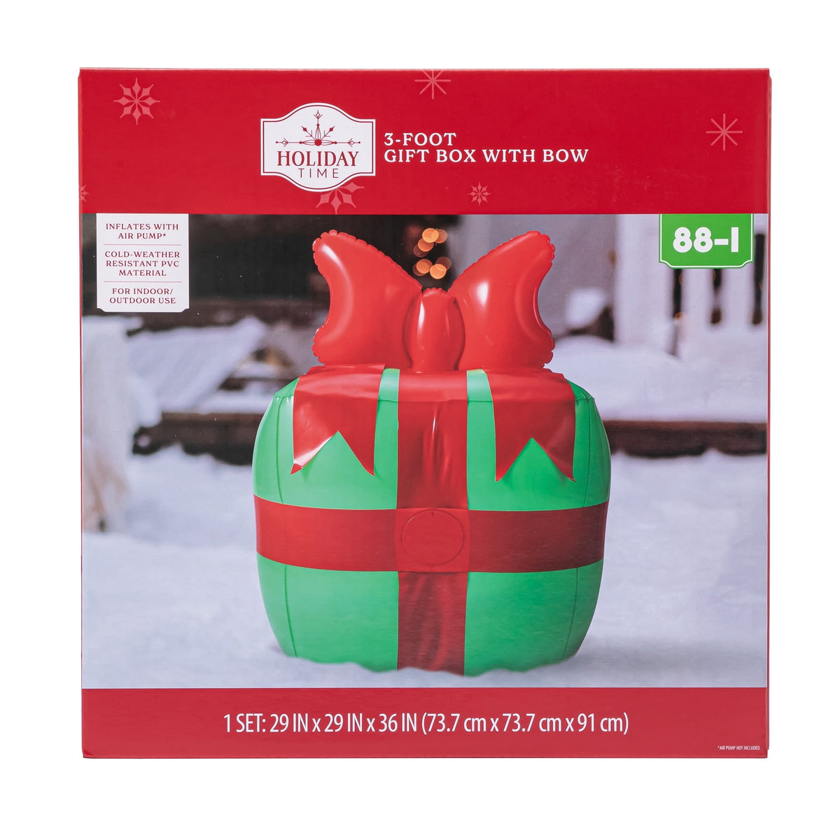 Red and Green Blow-Up Gift Box with Bow Christmas Yard Inflatable, 3', by Holiday Time