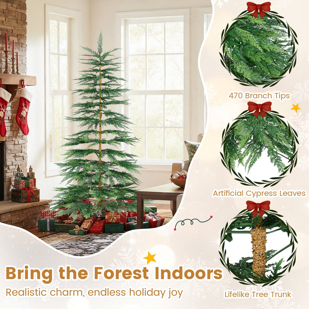 Costway 6.5 FT Pre-Lit Cypress Christmas Tree Hinged with 470 PE Branch Tips Timer & 430 Lights