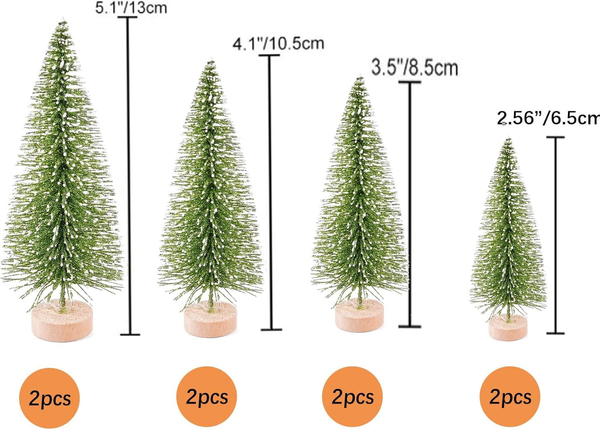 8 Pcs Artificial Mini Christmas Trees, Miniature Pine Trees Sisal Trees with Wood Base Tabletop Christmas Tree for Christmas Xmas Holiday New Year