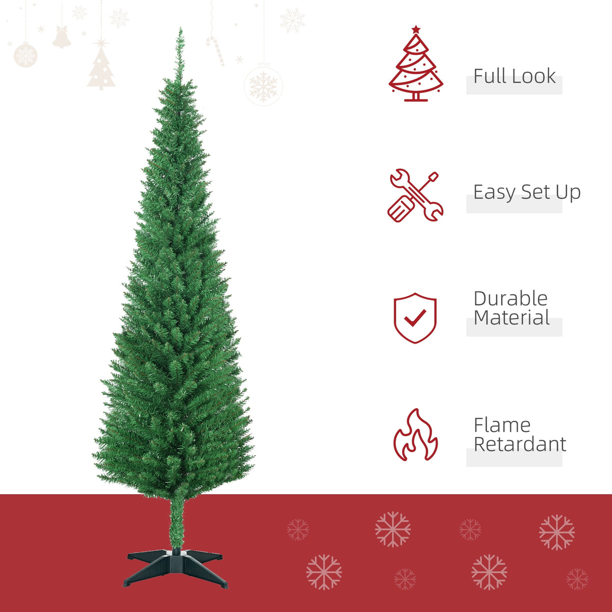 HOMCOM 8' Artificial Christmas Tree Holiday Home Décor, 618 Tips, Black