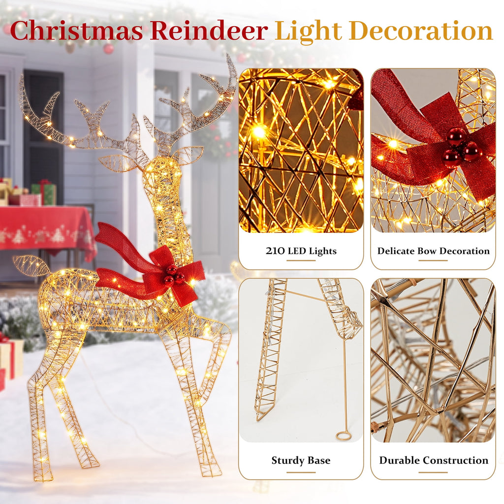 FOOWIN 3-Piece Large Christmas Deer Family, Lighted Outdoor Christmas Decoration, Champagne Gold