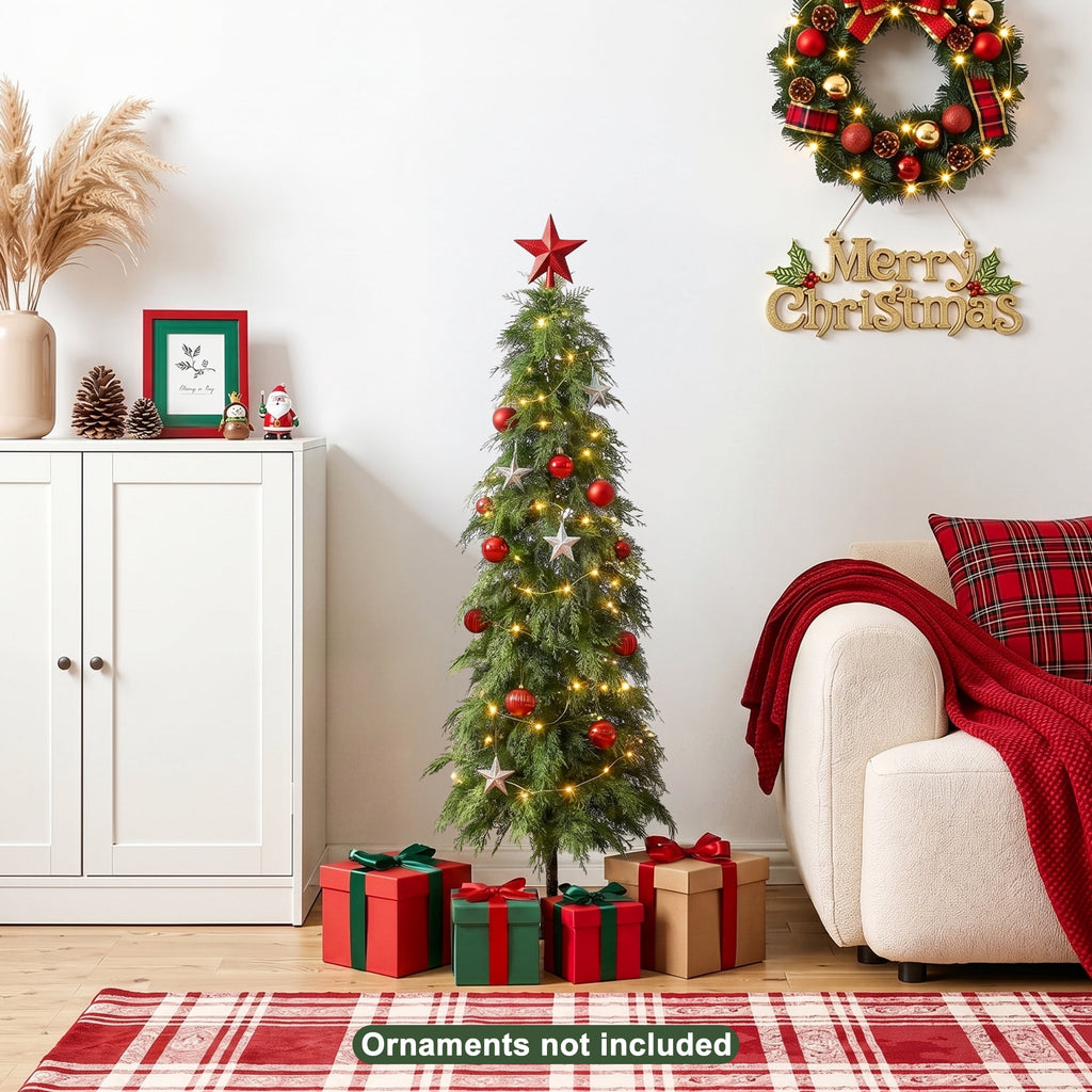 DR.Planzen Artificial Cypress Tree 5FT - Realistic PE Faux Christmas Tree with Stable Iron Base, Artificial Evergreen Tree for Front Porch, Patio, Entryway, Indoor Outdoor Home Decor