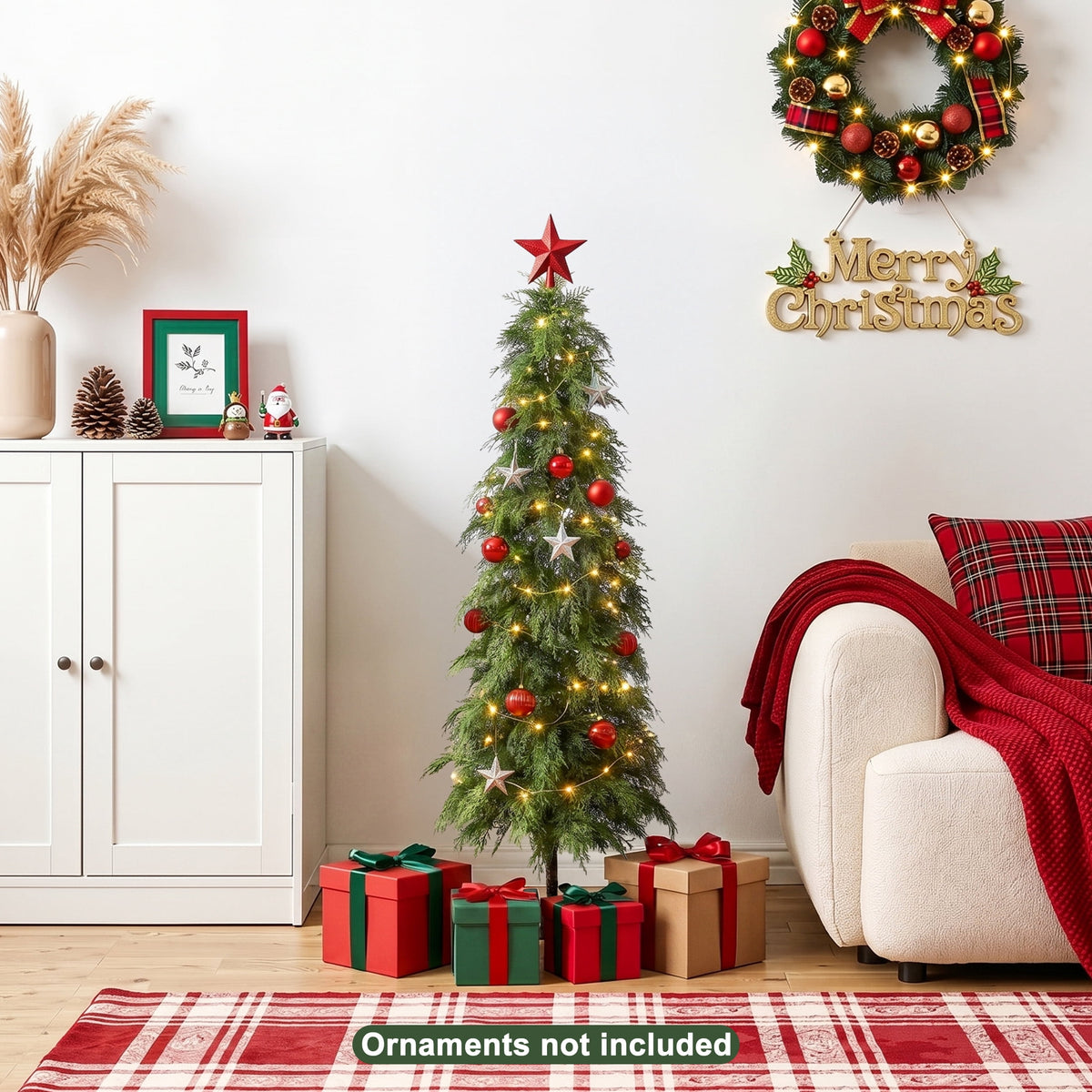 DR.Planzen Artificial Cypress Tree 5FT - Realistic PE Faux Christmas Tree with Stable Iron Base, Artificial Evergreen Tree for Front Porch, Patio, Entryway, Indoor Outdoor Home Decor