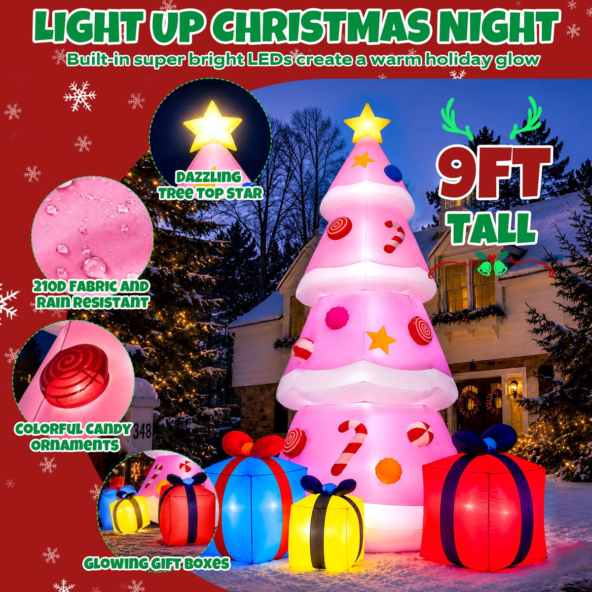 Goosiay 10FT Christmas Inflatables Tree with Built-In LED Lights and Gift Boxes, Giant Xmas Blow Up Tree Yard Decoration for Outdoor Yard Garden Lawn Decor,Green