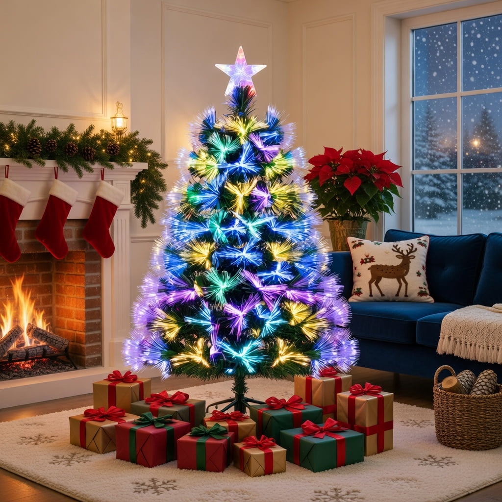 Resenkos 3-Ft Fiber Optic Artificial Christmas Tree with Star Topper - Green