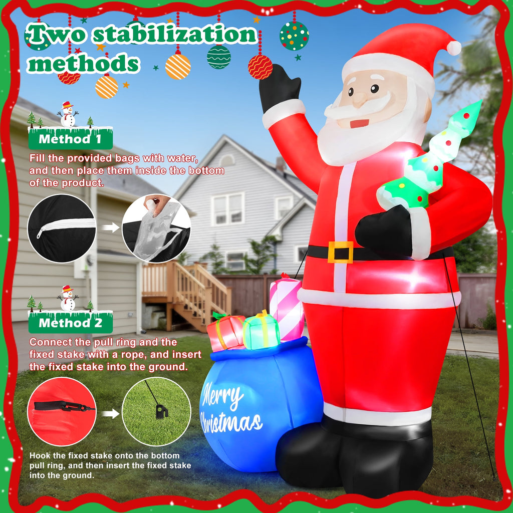 Yexmas 8FT Christmas Inflatable Santa Claus Outdoor Decorations,Blow Up Santa Claus with Gifts Bag, Built-in Brilliant LED Lights Xmas Inflatables Yard Decor