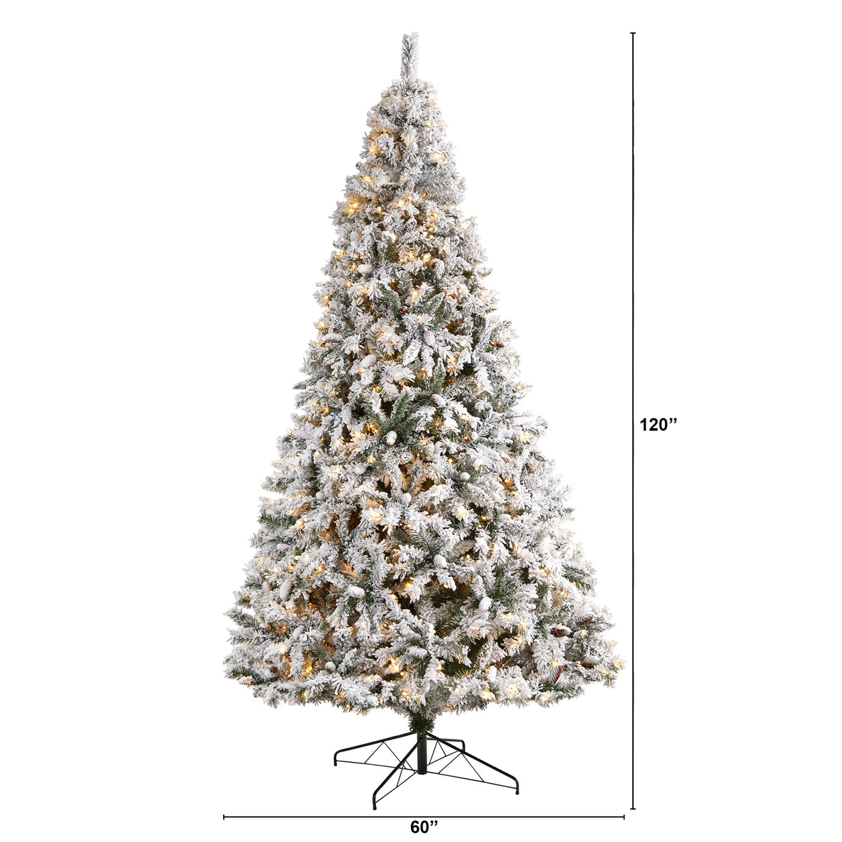 Nearly Natural River Mountain Clear Prelit LED Green Flocked Pine Christmas Tree, with Pinecones 9'