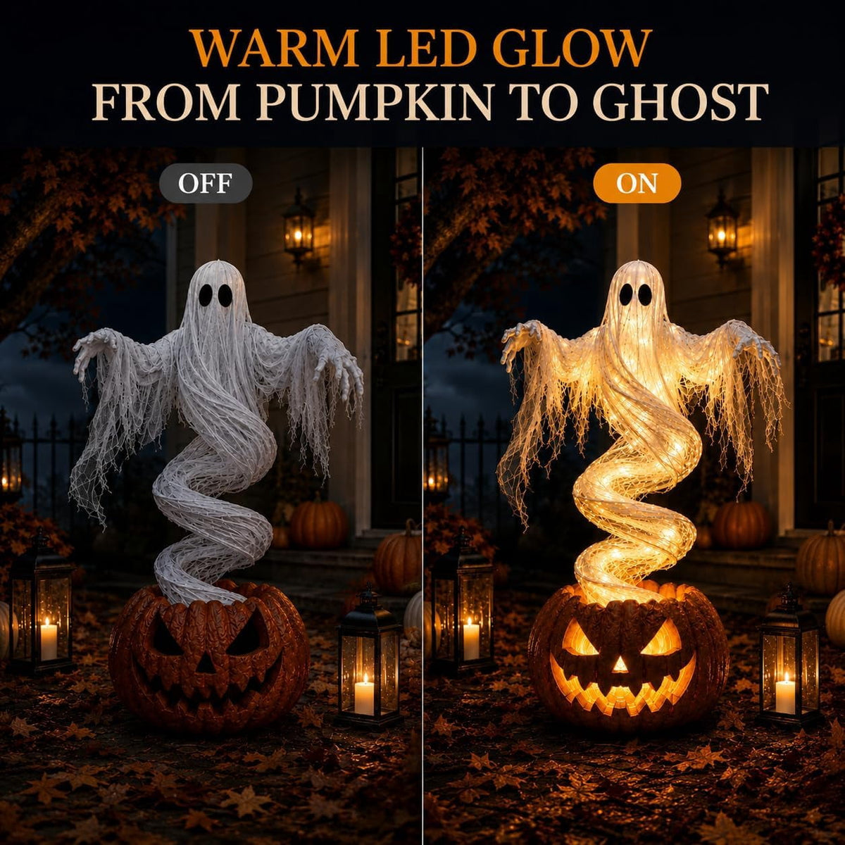 Swirling Ghost Pumpkin Yard Lamp, Outdoor Porch Decoration with Rotating Light Effect