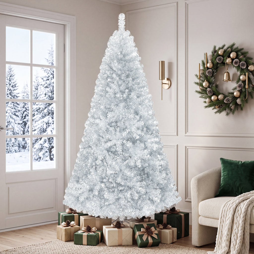 Costway 7.5 FT Artificial Christmas Tree Hinged Unlit Xmas Tree Silver