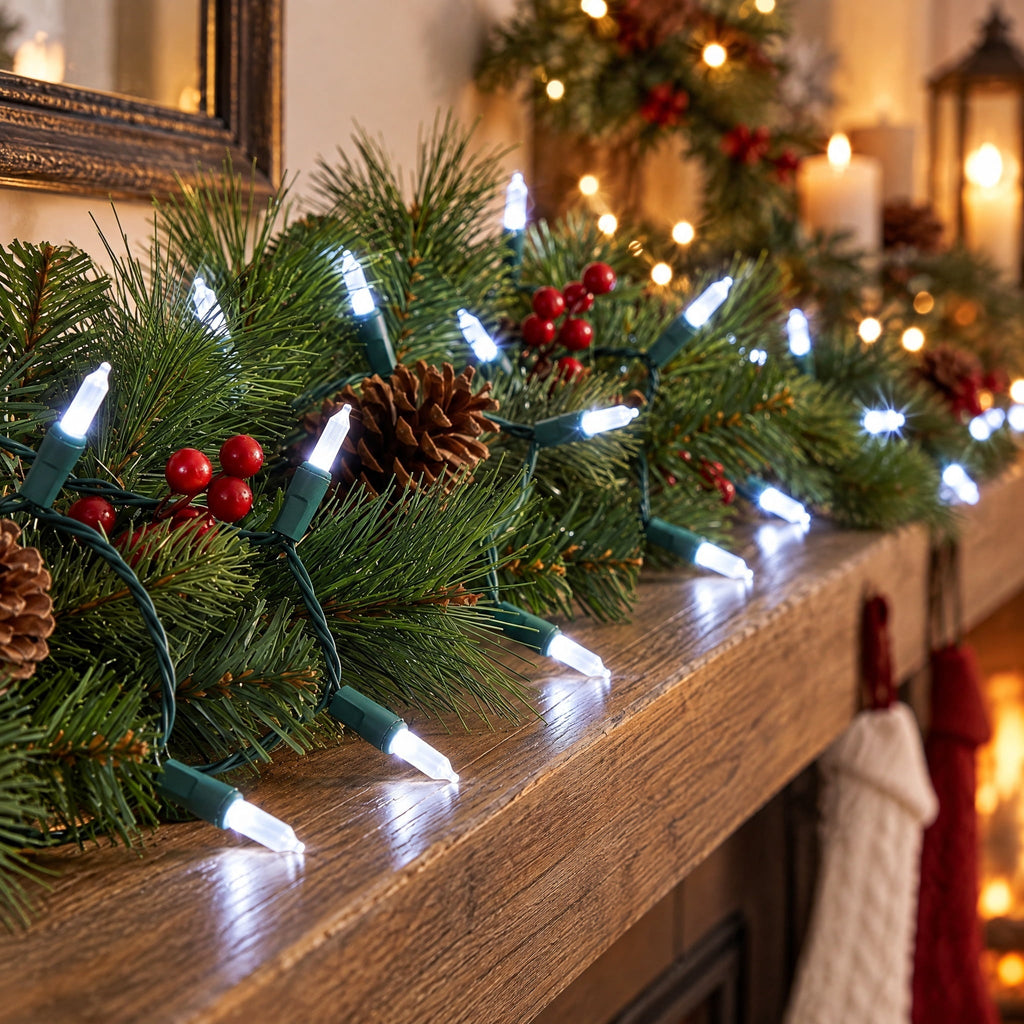 Indoor/Outdoor 100-Count LED Mini Christmas String Lights, Warm White, Green Wire, 19.5', by Holiday Time