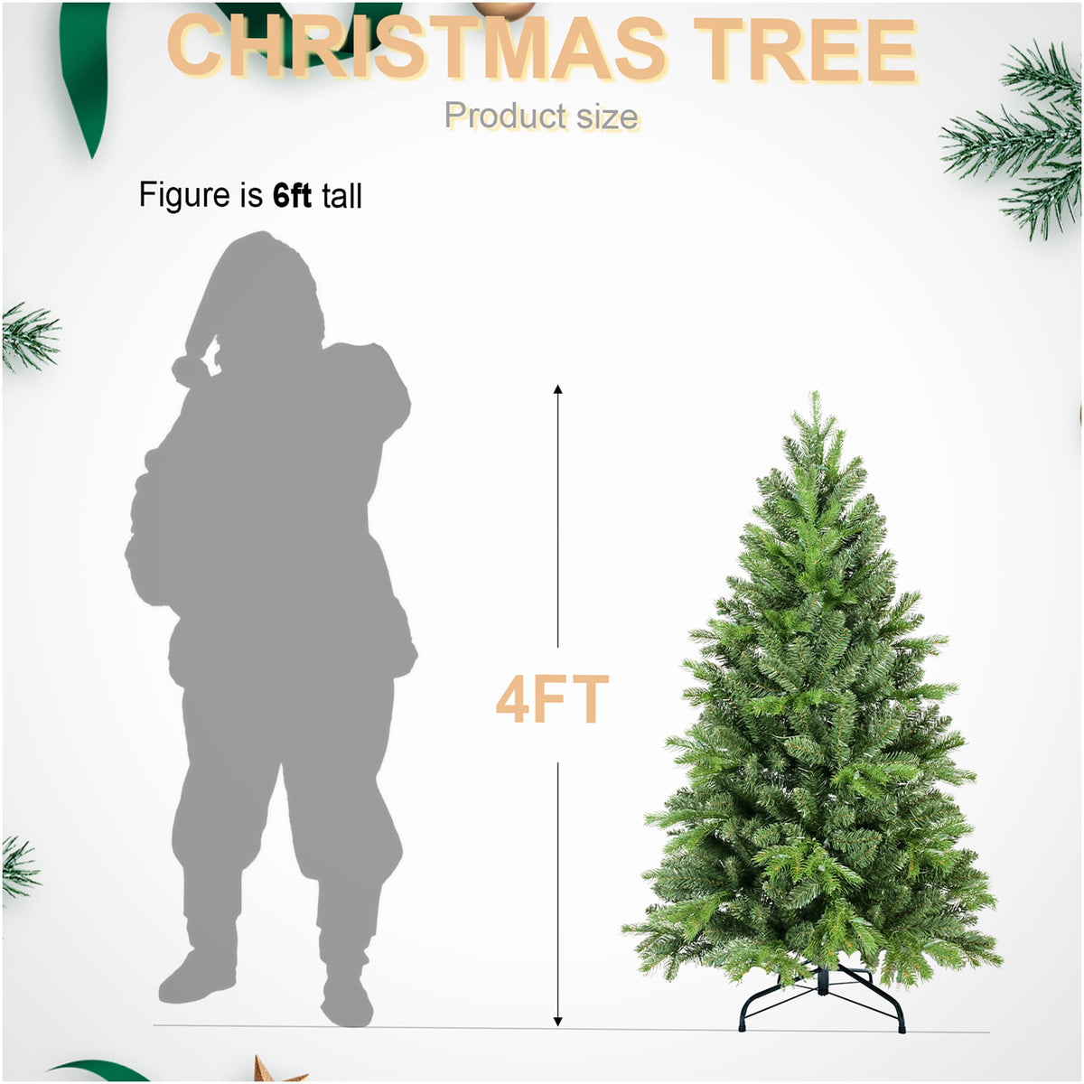 JERFIT 7.5ft Premium Pre-Lit Christmas Tree with Hinged Branches, Easy Setup Full Artificial PVC Xmas Tree for Holiday Home Decor