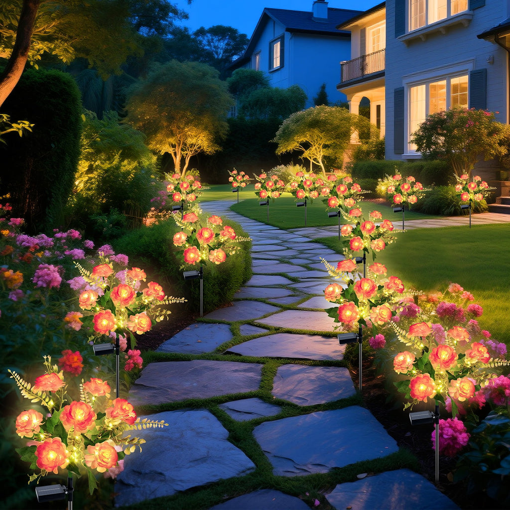 Qoosea Solar Garden Lights Outdoor Waterproof Decorative Flower New Upgraded 2 pack with 17 Butterfly Solar Lights for Garden Yard Outdoor Decor Pathway, Gifts for Mom