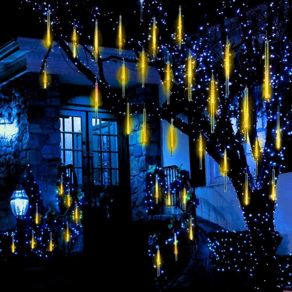Christmas Lights, Meteor Shower Icicle String Lights, 18 Inches 8 Tubes 288 LED Christmas Lights Outdoor Dropping Lights, Hanging Falling Rain Lights Holiday Christmas Tree Lights, Blue