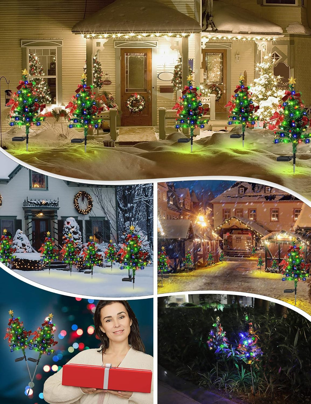 Beiled Multicolor Solar Christmas Tree Light Outdoor Waterproof 20LED Garden Decor（2pack）