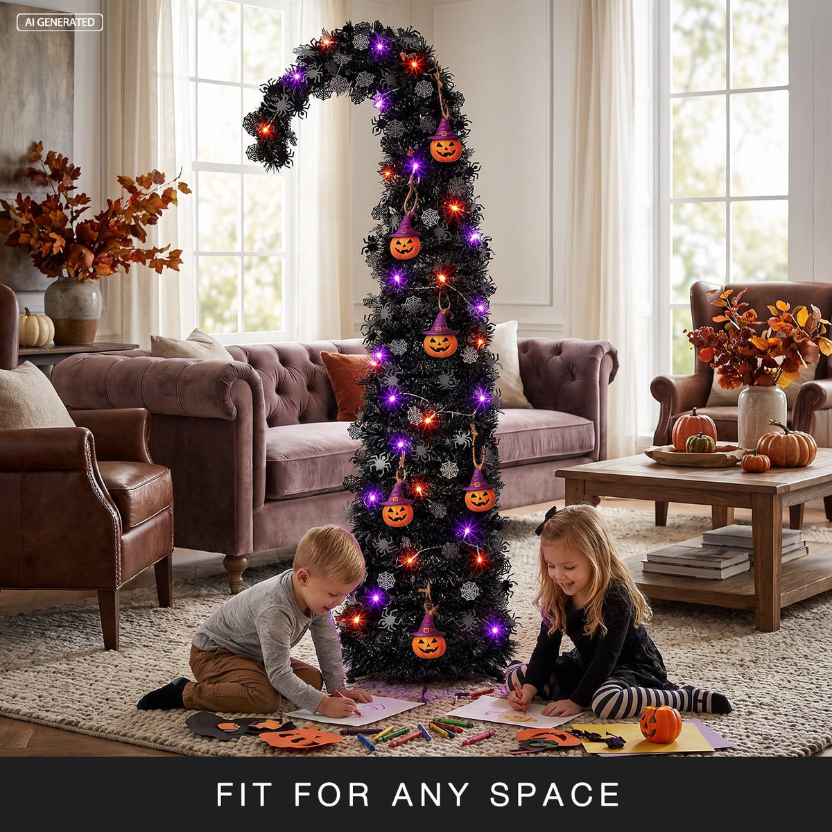 Ayieyill 5ft Halloween Tree Prelit, Pencil Pop up Tree with Light Halloween Decoration | Indoor | Black
