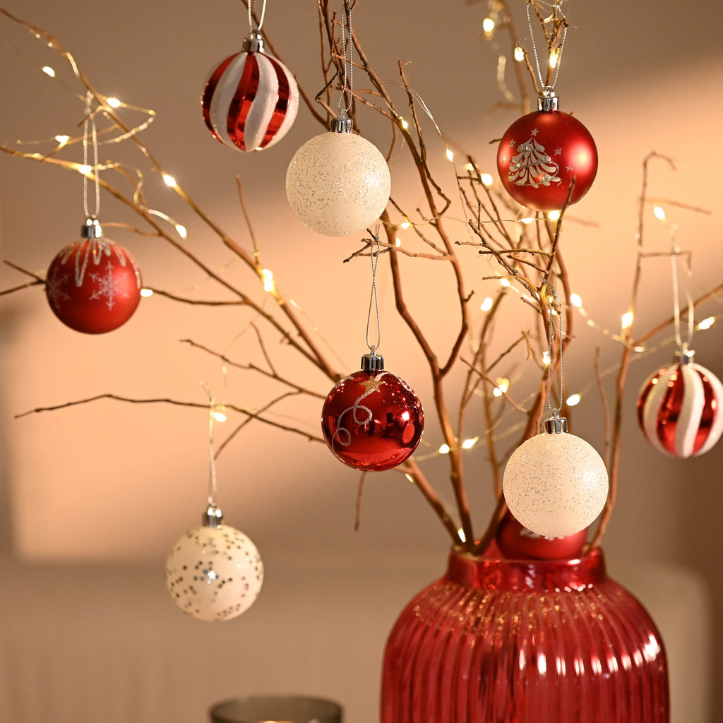 Valery Madelyn 24ct 2.36" Christmas Ball Ornaments, Red White Shatterproof Ornaments for Christmas Party Decor
