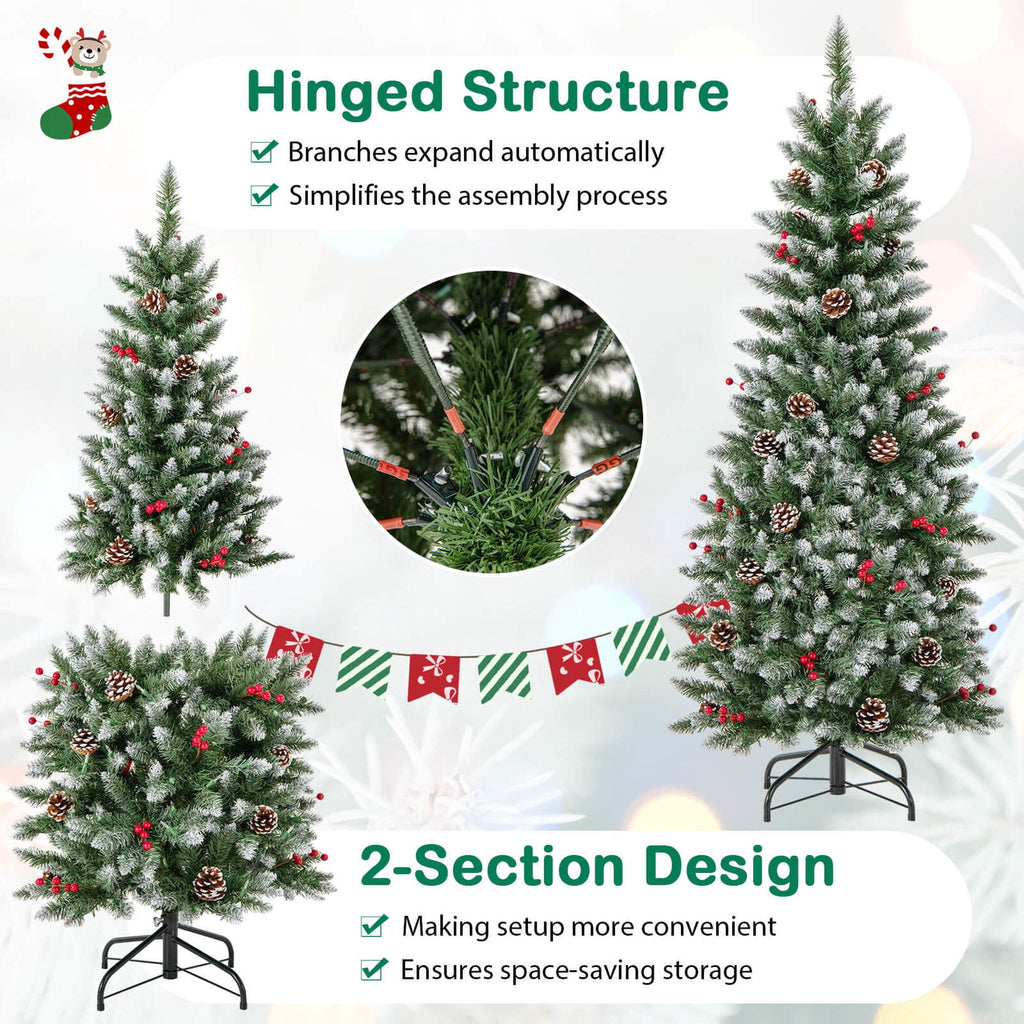 Costway 5 FT Pre-Lit Artificial Christmas Tree with 408 Snowy Branch Tips 250 LED Lights