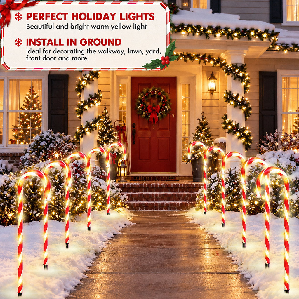Christmas Candy Cane Lights 21 inch 10 Pack 8 Lighting Modes Flickering Candy Cane Pathway Marker Outdoor Indoor Waterproof UL Listed Christmas Lighting Decoration Light