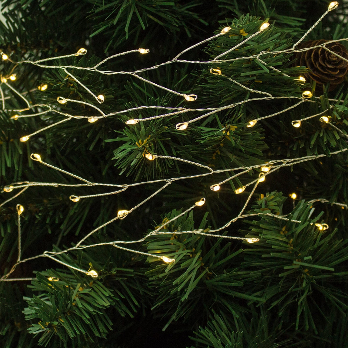 Indoor/Outdoor 80-Count Battery-Operated LED 8-Function Christmas Garland Lights, Warm White, Silver Wire, 6', by Holiday Time