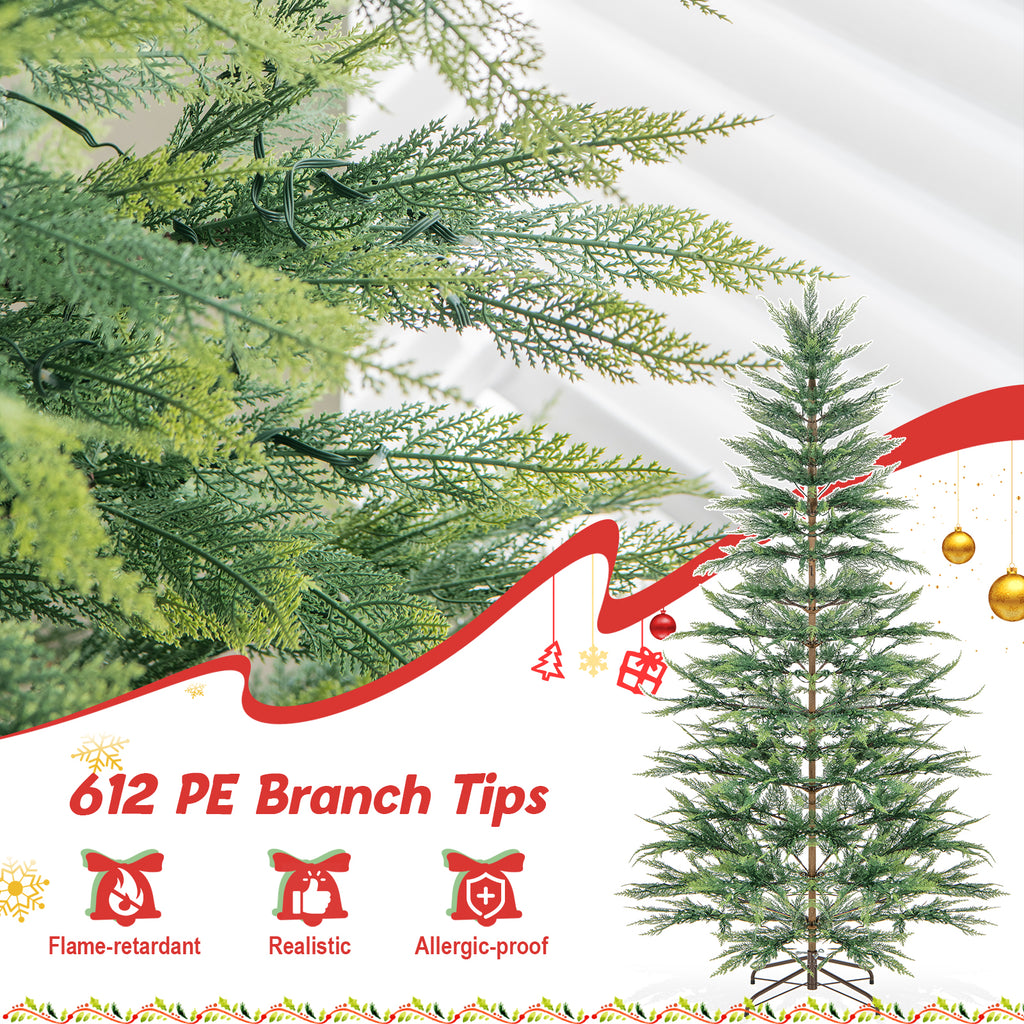 Topbuy 6.5 FT Artificial Cypress Christmas Tree Pre-lit Hinged Xmas Tree with 430 Warm White LED Lights 470 Highly Simulated Branch Tips