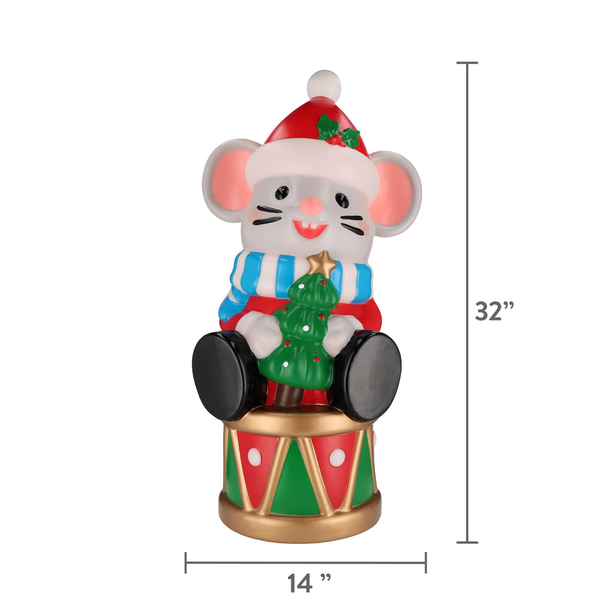 Lighted Blow Mold Drum Mouse Indoor/Outdoor Christmas Decoration, Multicolor, 32", by Holiday Time