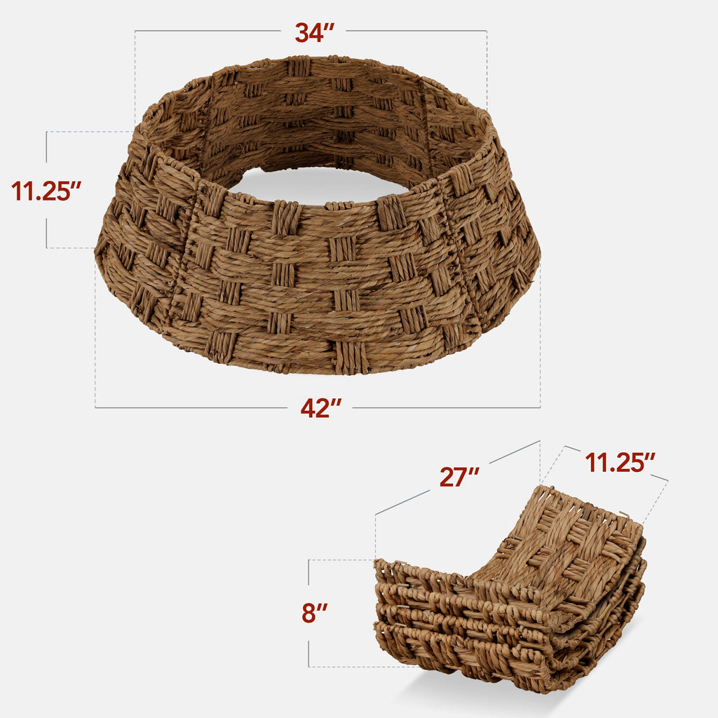 Best Choice Products 42in Basket Woven Hyacinth Christmas Tree Collar, Tree Skirt Accessory w/ Cord Cut-Out - Chestnut