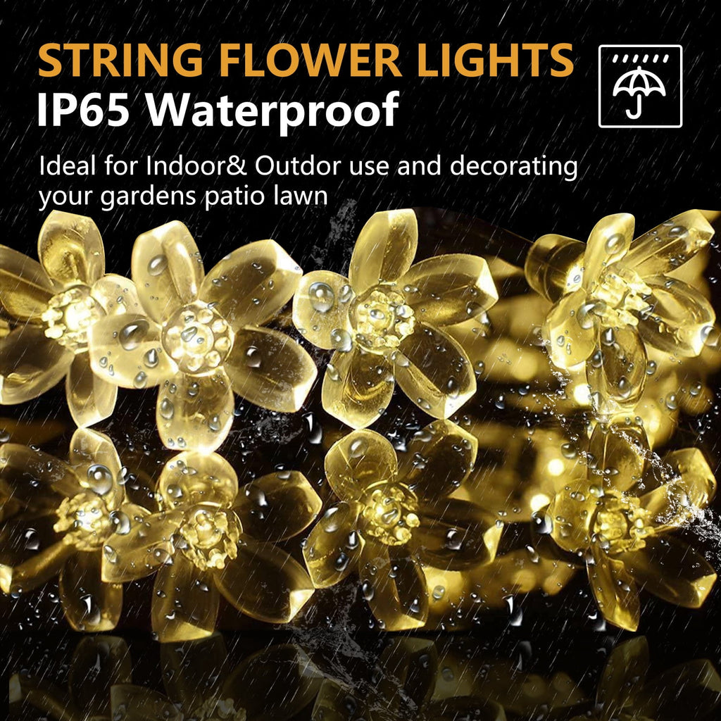 Rirool Cherry Blossom Solar String Lights Outdoor, 23FT 50 LED Flower Fairy Lights with 2 Lighting Modes, IP65 Waterproof Auto On/Off for Garden Patio Wedding Christmas Decor, Multicolor