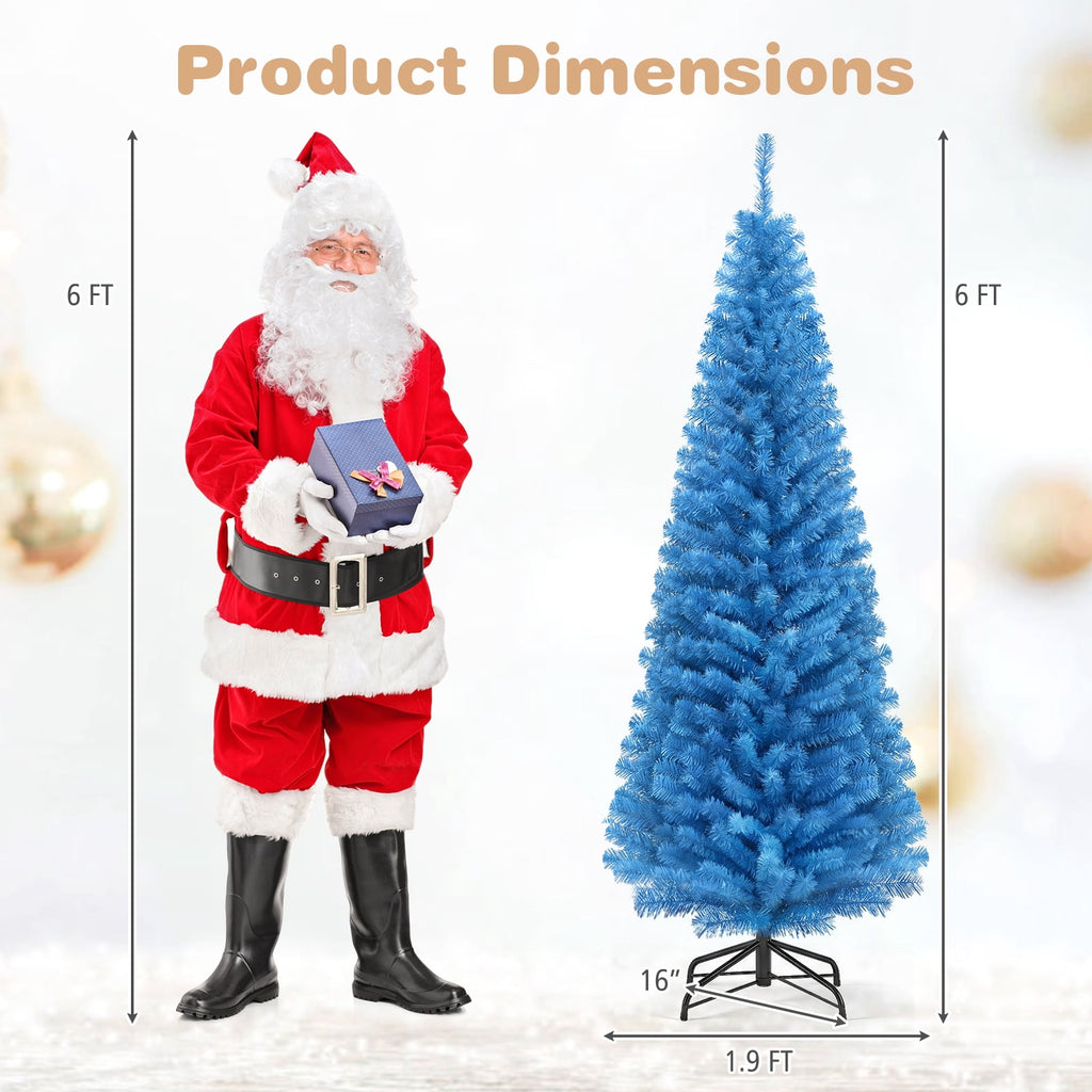 Patiojoy 6FT Blue Tinsel Artificial Pencil Christmas Tree w/ Sturdy Metal Stand Seasonal Holiday Decoration for Home, Party