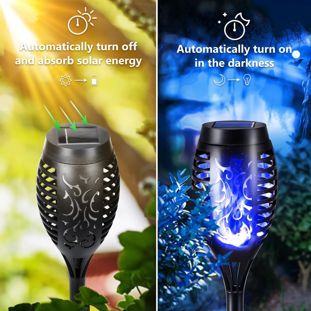 Toodour Outdoor Solar Lights, 6 Pack LED Solar Torch Lights with Flickering Flame, Waterproof Halloween Decoration for Patio Lawn Yard Pathway Garden