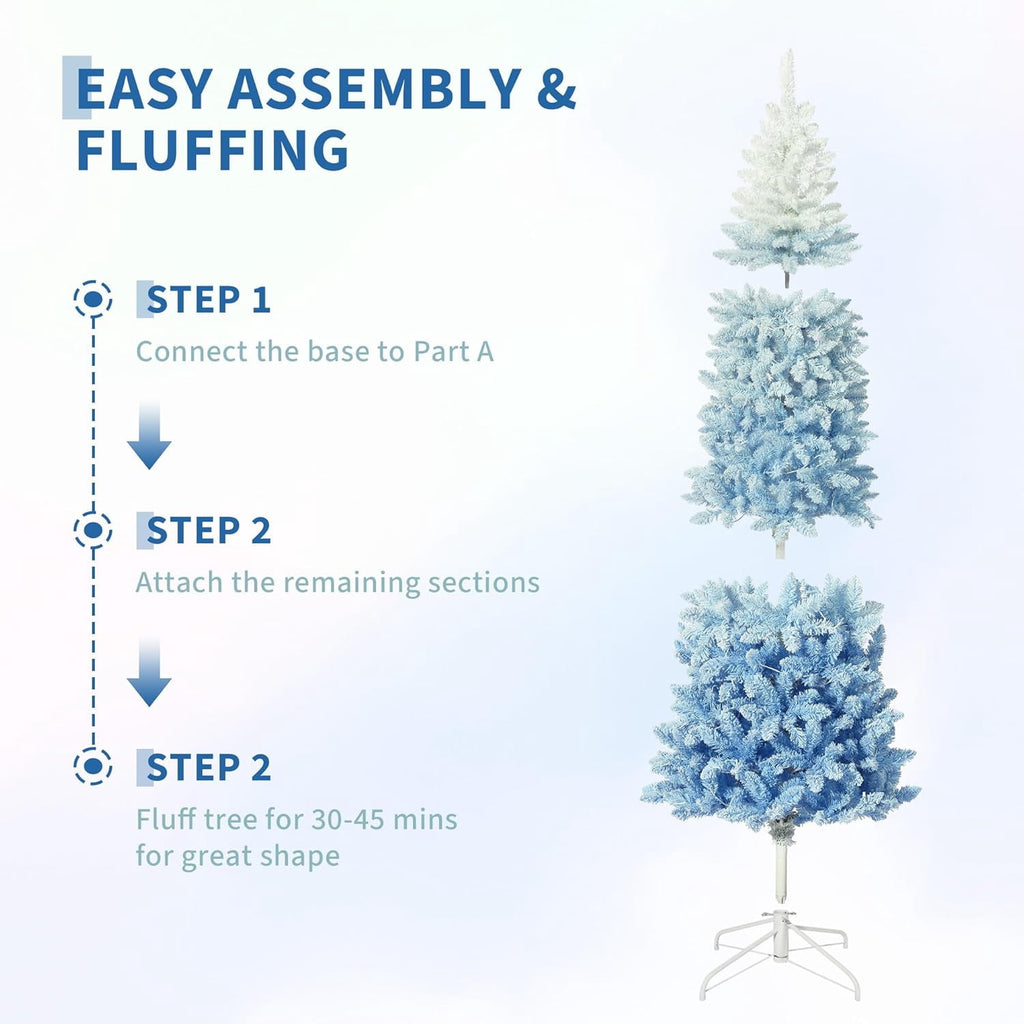4.5/6/7.5/9 ft Flocked Pencil Christmas Tree with 100 Lights, Pre Lit Tall Skinny Christmas Tree with PVC Branch Tips, Premium Hinged Xmas Tree with Metal Base, Slim Artificial Christmas Tree