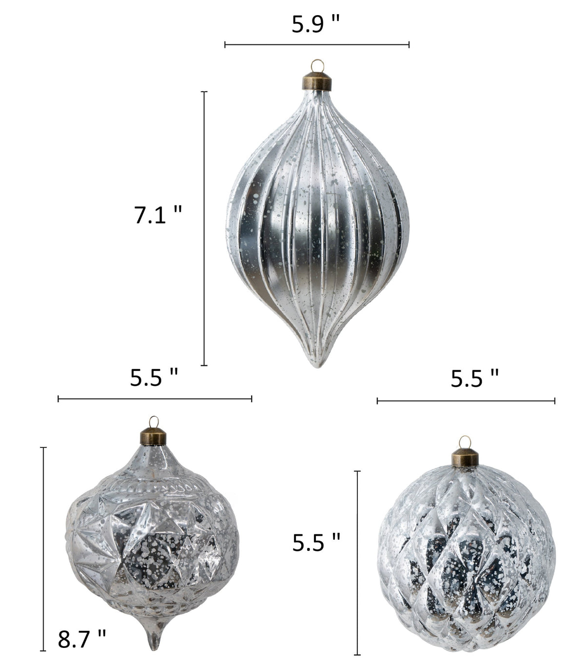 My Texas House 3-Count Silver Mercury-Style Shatterproof Christmas Ornaments