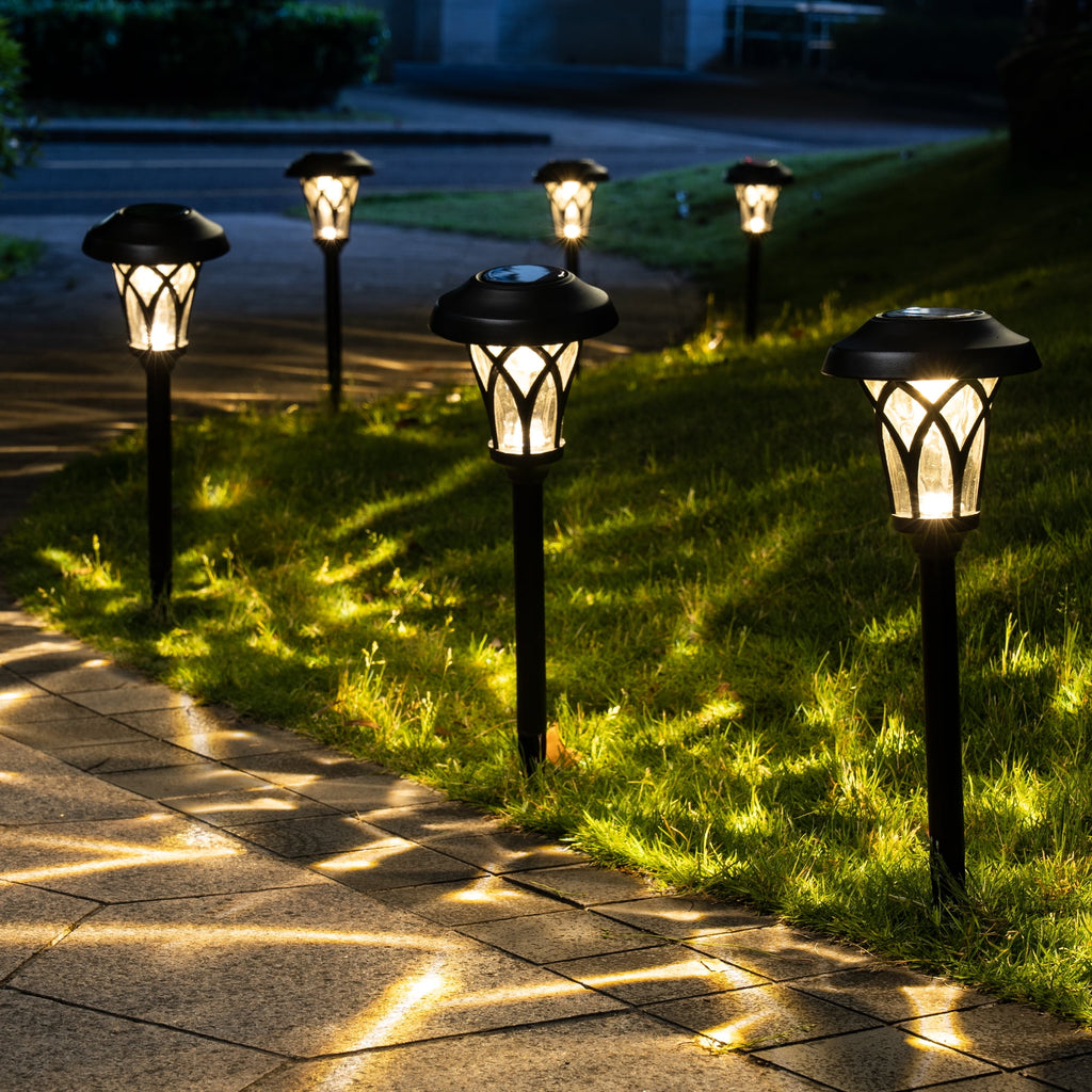 GIGALUMI Solar Pathway Lights, 6-Pack Metal Automatic Yard Lights for Garden, Patio, Walkway