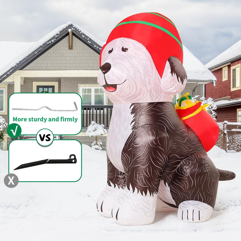 COMIN 5 FT Tall Christmas Inflatables Outdoor Decorations Blow Up Xmas Old English Sheepdog Carrying Presents with Built-in LEDs for Christmas Indoor Outdoor Yard Lawn Garden Decorations