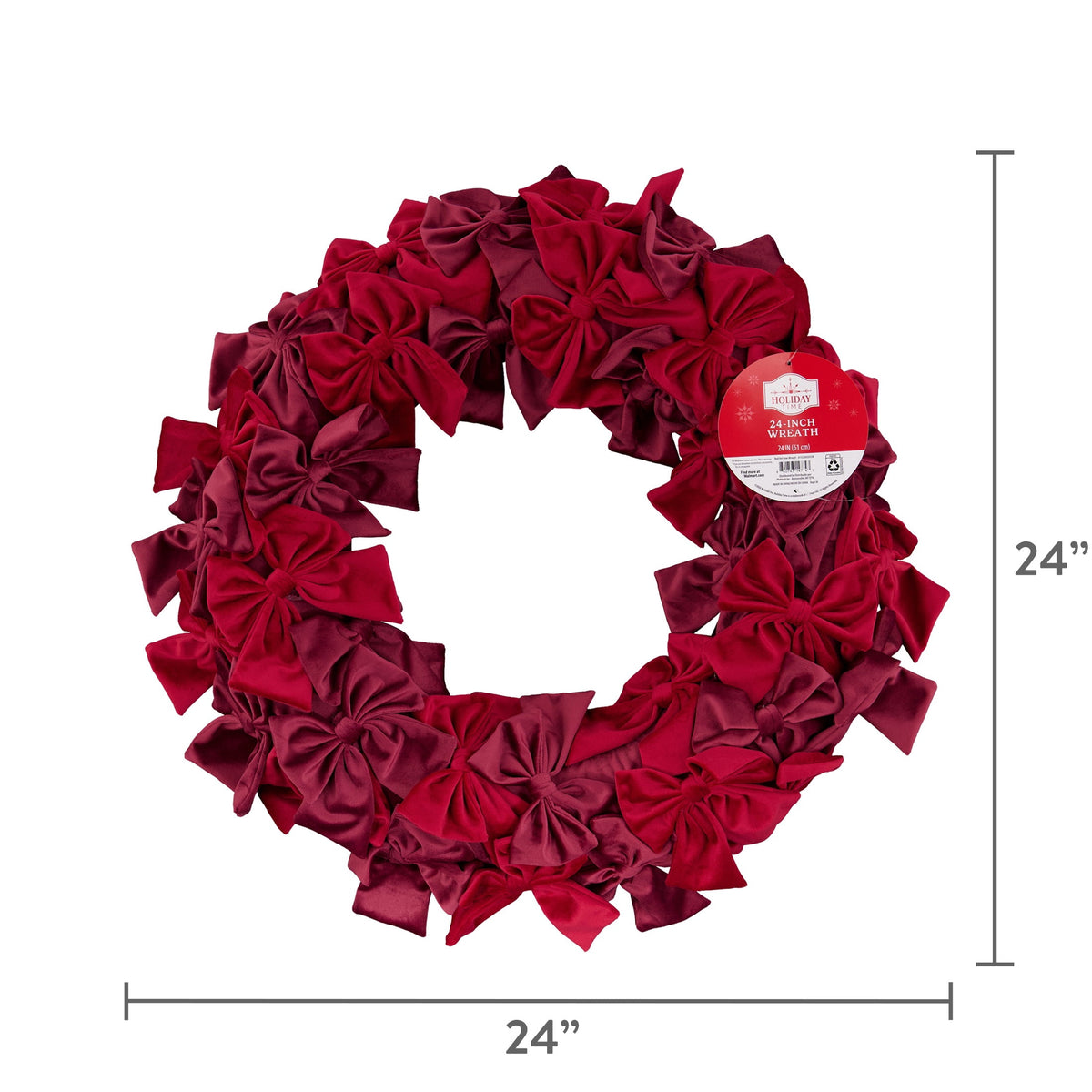 Velvet Bow Christmas Wreath, Red, 24", by Holiday Time
